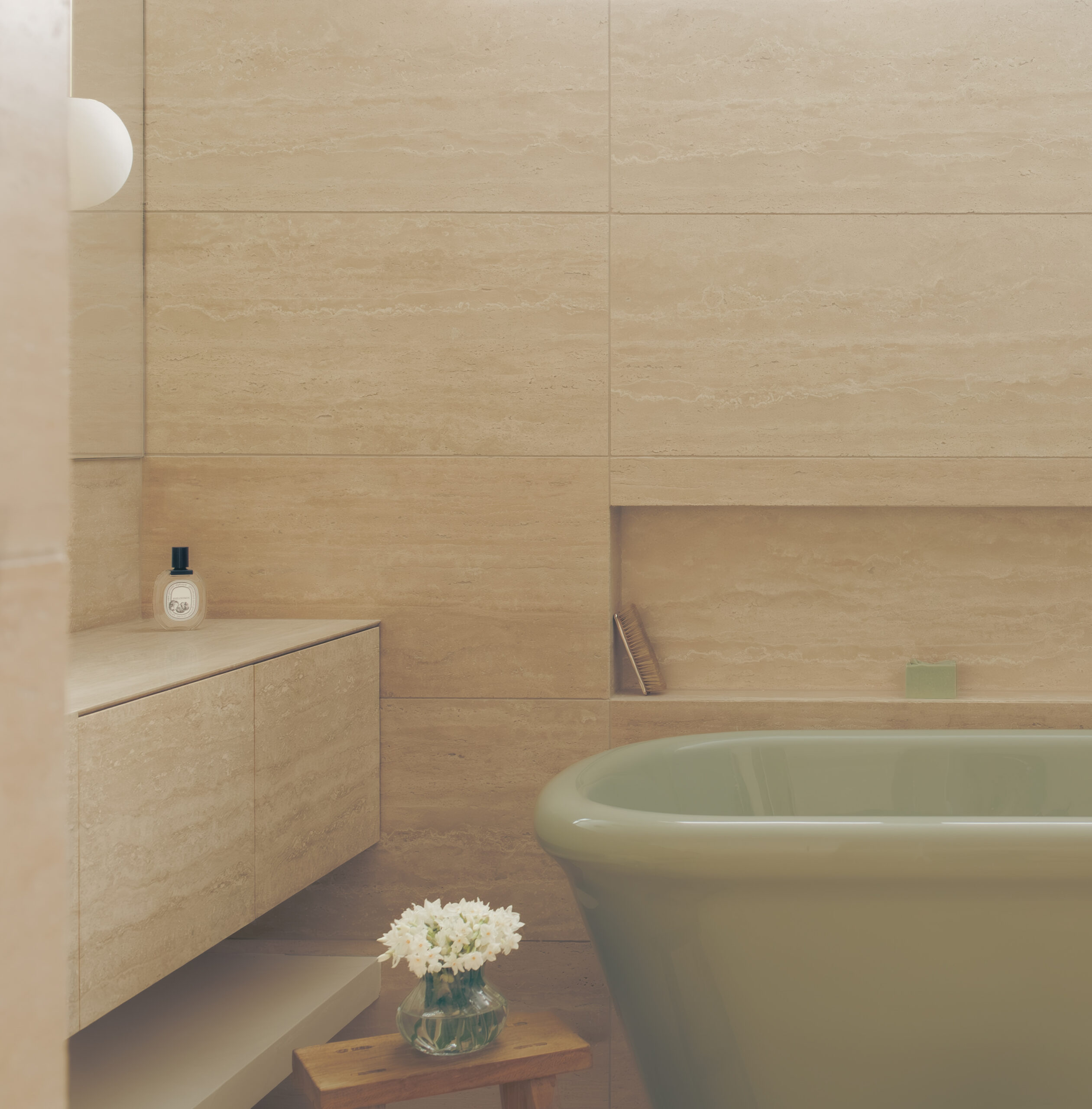 Warm timber bathroom with freestanding bath in Newcastle residential interior